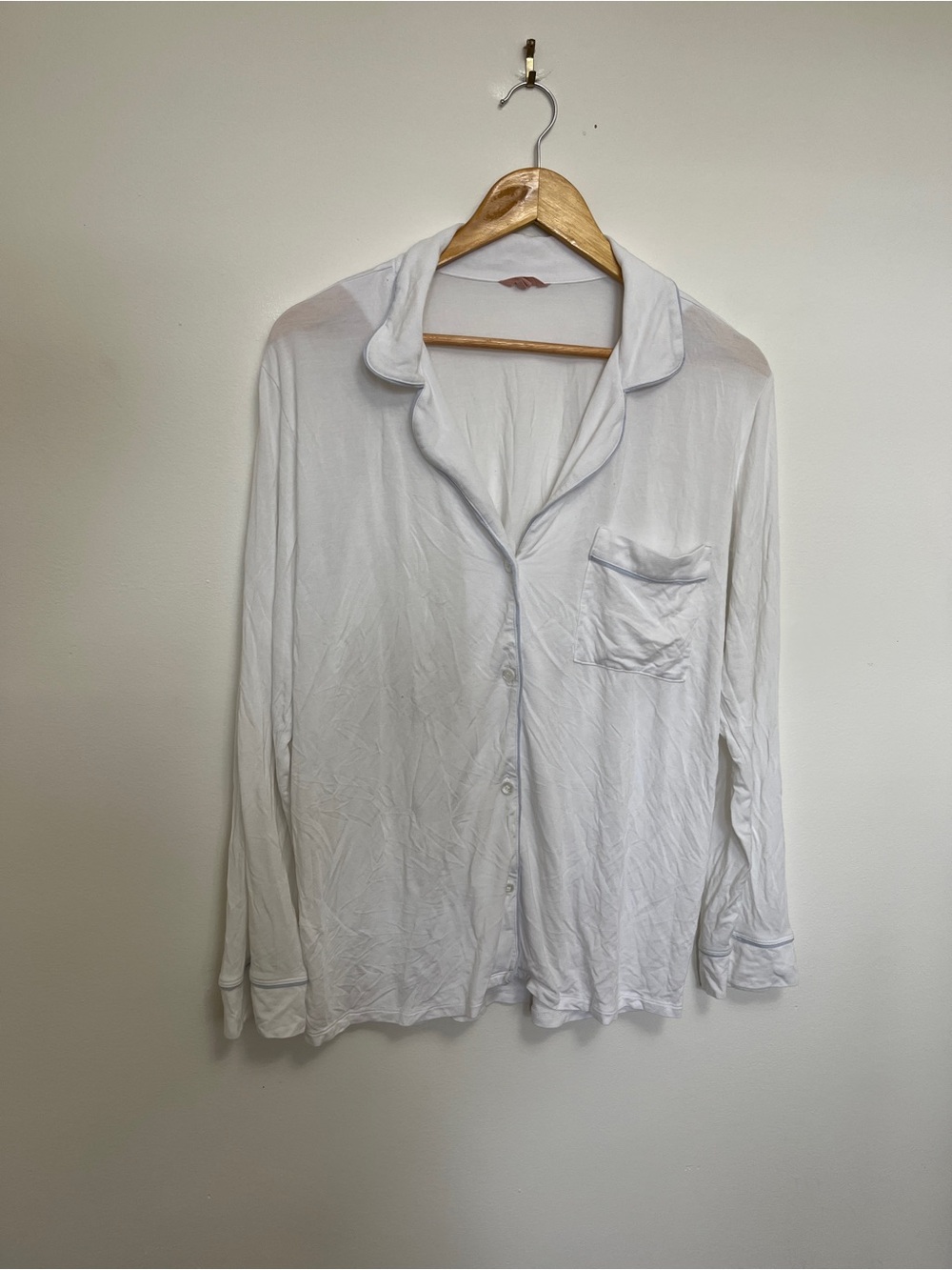 Eberjey White & Blue Trim Longsleeve Pajama Top Size M